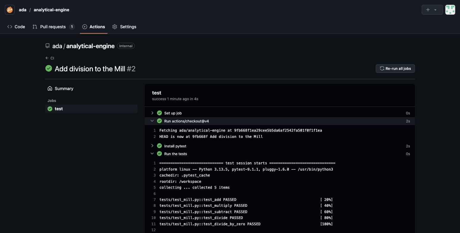 GitOrange Actions run with live step logs from pytest