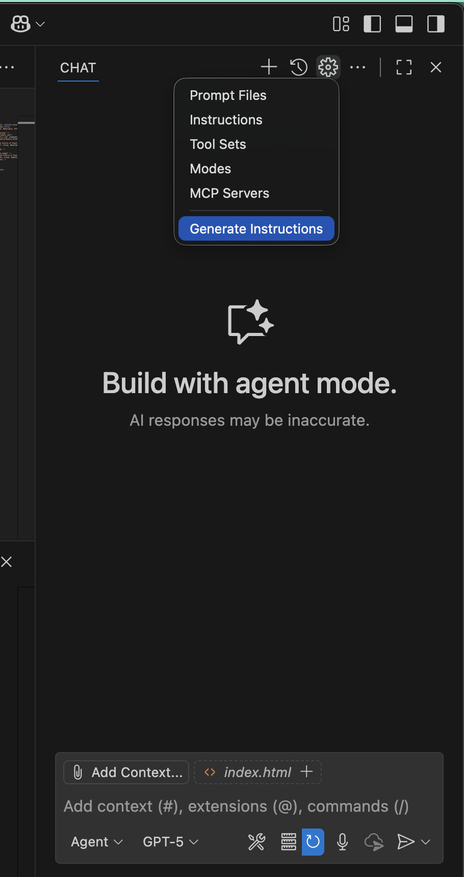 Generate Instructions Menu