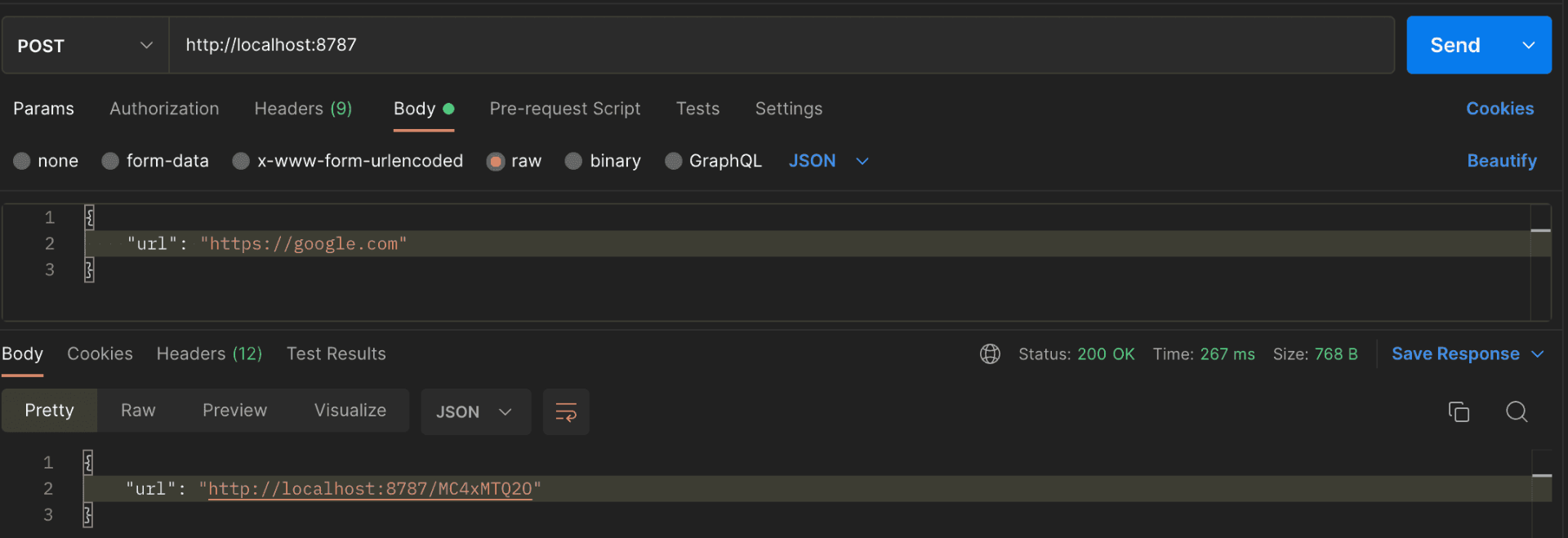 POST request to shortener